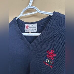 VTG Navy Olympic Calgary 1988 Winter Games Wool V Neck Sweater